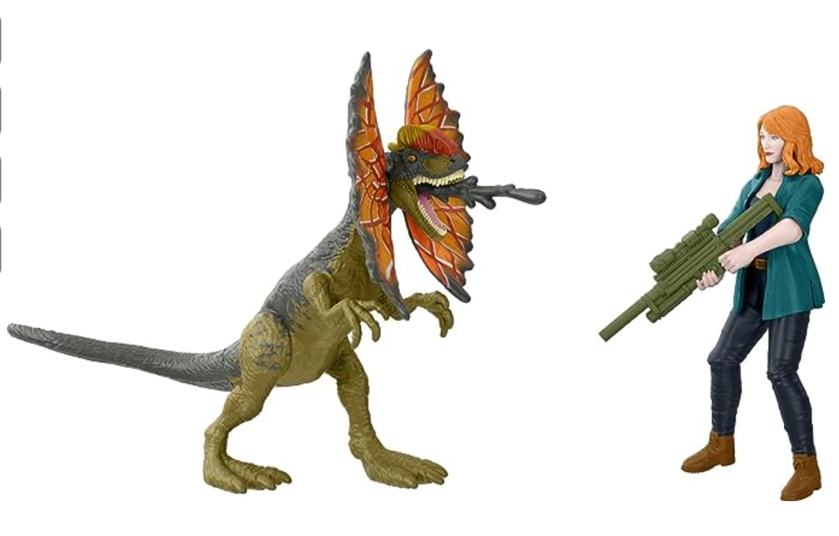 Jurassic World Dominion Claire and Dilophosaurus Human and Dino Pack with 2 Action Figures and Accessories, Toy Gift Set and Collectible