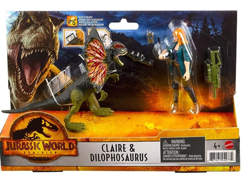 Jurassic World Dominion Claire and Dilophosaurus Human and Dino Pack with 2 Action Figures and Accessories, Toy Gift Set and Collectible